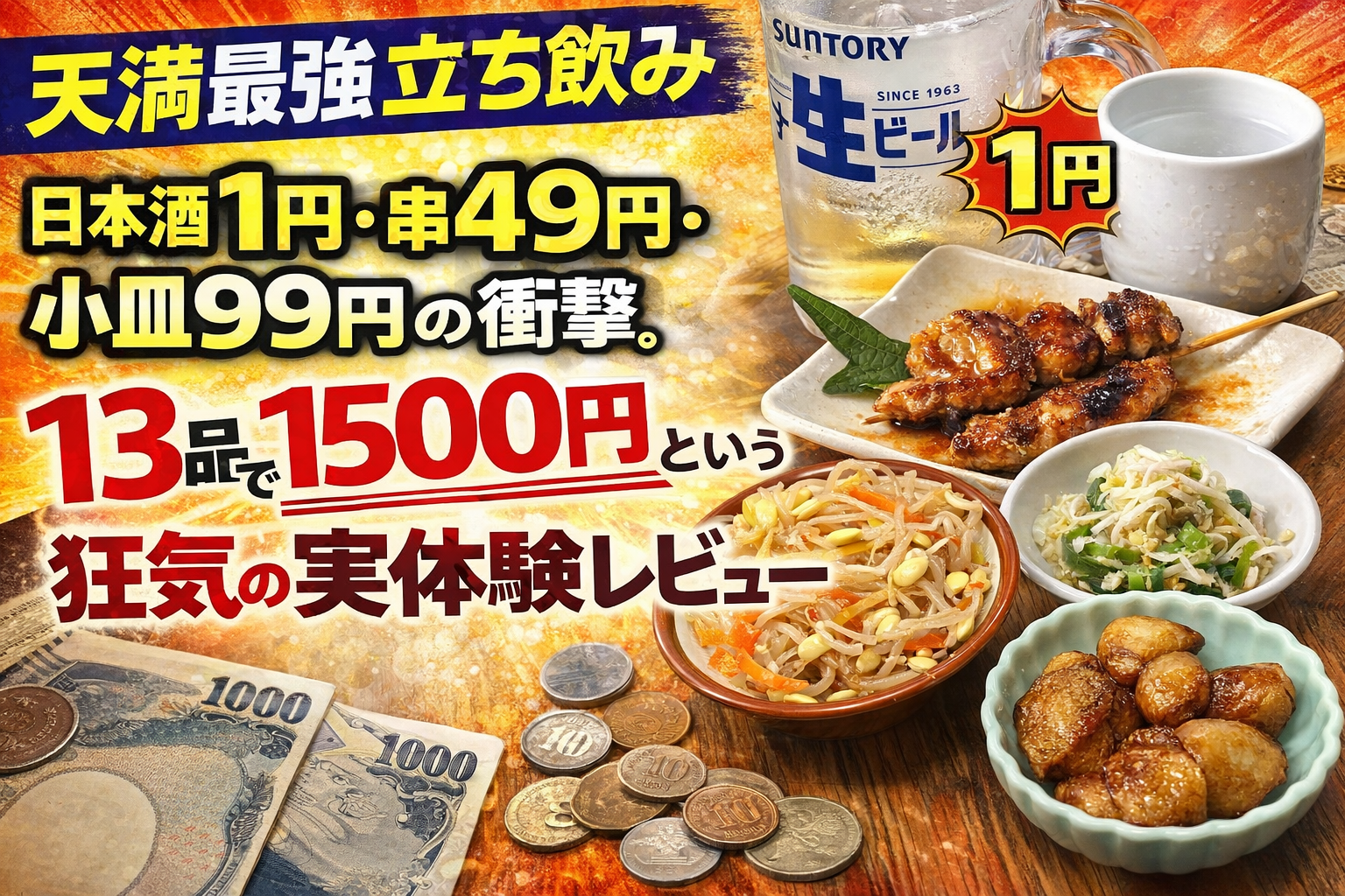 【天満最強立ち飲み】日本酒1円・串49円・小皿99円の衝撃