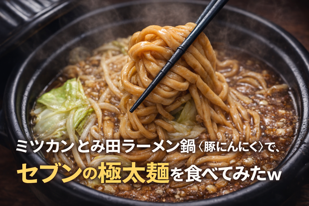 ミツカンとみ田ラーメン鍋〈豚にんにく〉で、セブンの極太麺を食べてみたｗ